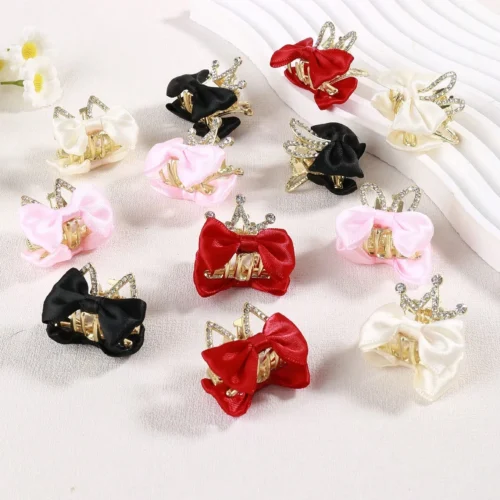 3/12pcs Bowknot Crown Rabbit Hair Clip