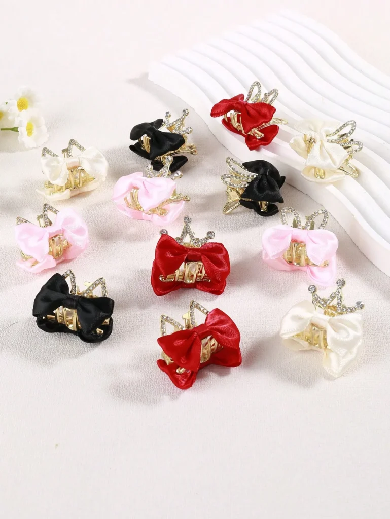 3/12pcs Bowknot Crown Rabbit Hair Clip