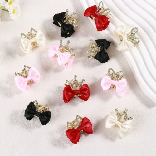 3/12pcs Bowknot Crown Rabbit Hair Clip