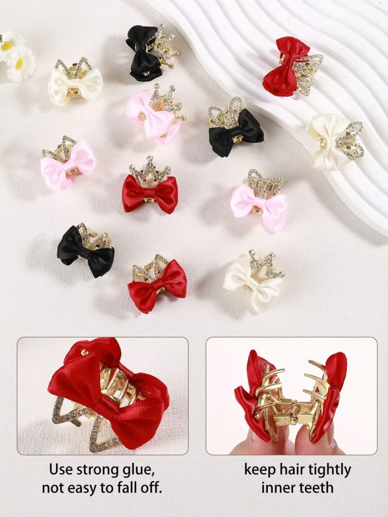 3/12pcs Bowknot Crown Rabbit Hair Clip