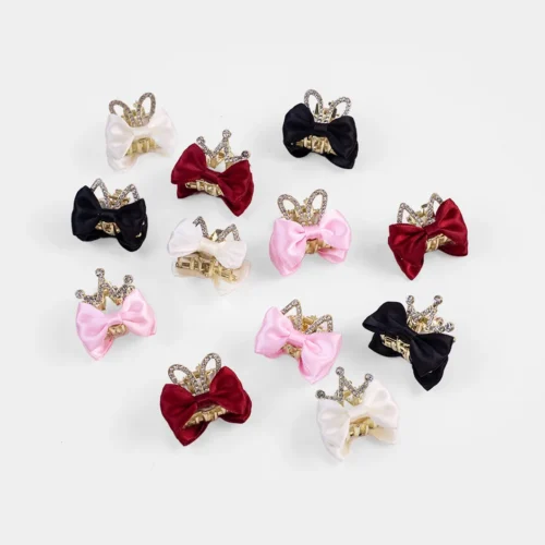 3/12pcs Bowknot Crown Rabbit Hair Clip