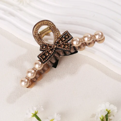 Maillard rhinestone pearl bow clip