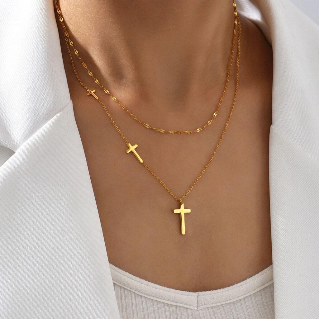 Double Layer Delicate Cross Pendant