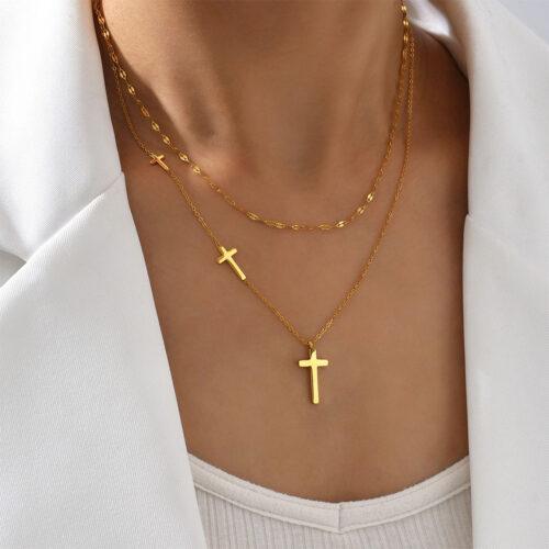 Double Layer Delicate Cross Pendant