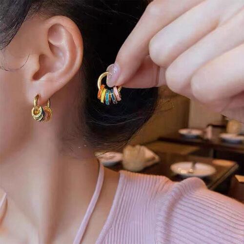 Colorful oil drop hoop earrings