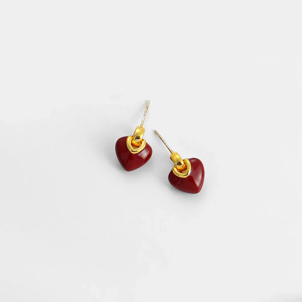 Ankara Red Oil Drop Heart Earrings