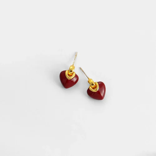 Ankara Red Oil Drop Heart Earrings