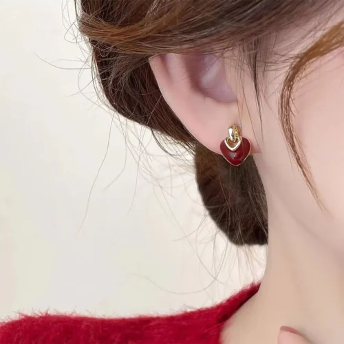 Ankara Red Oil Drop Heart Earrings