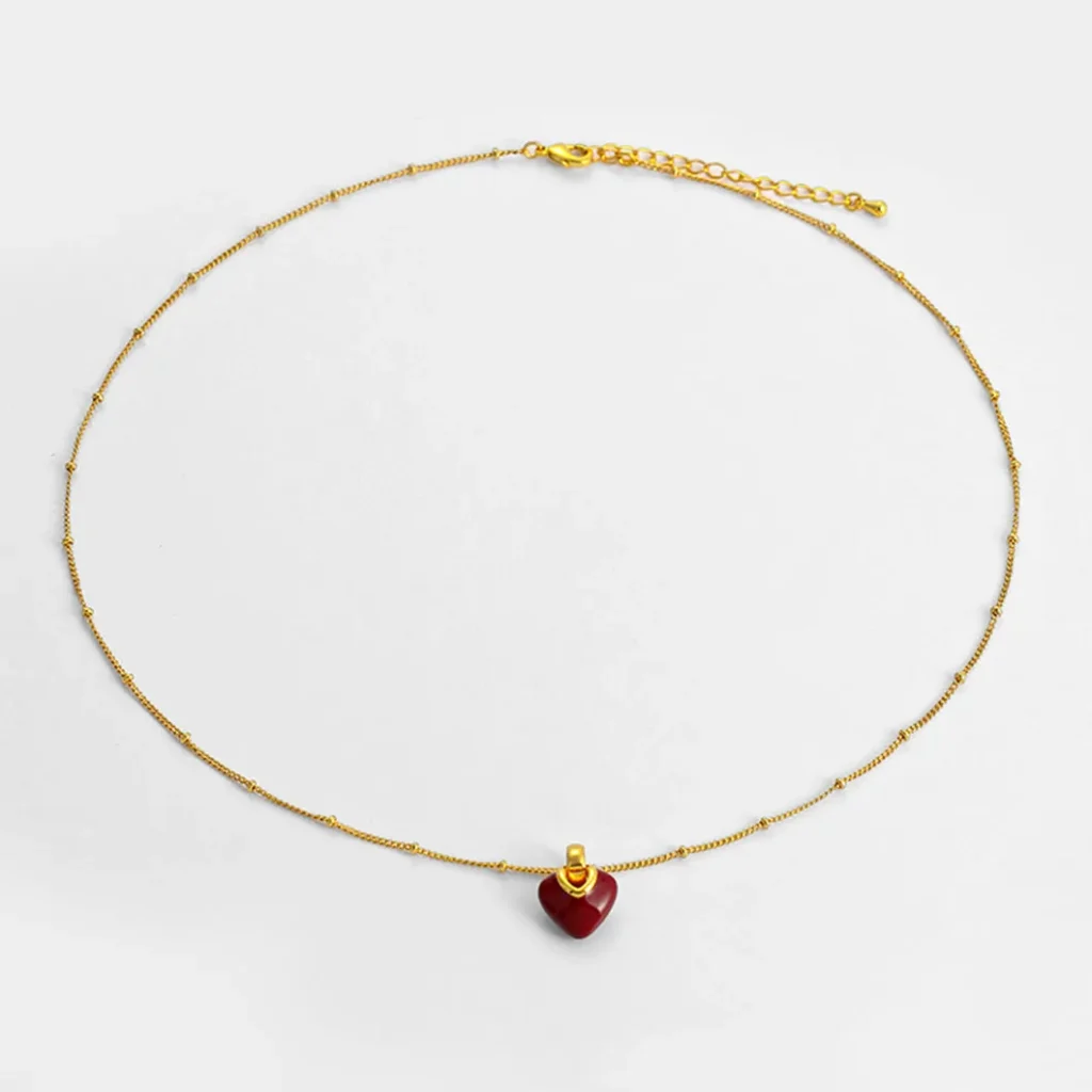 Ankara Red Oil Drop Heart Necklace