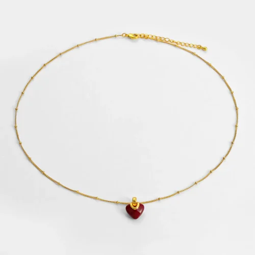 Ankara Red Oil Drop Heart Necklace