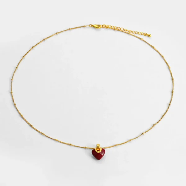 Ankara Red Oil Drop Heart Necklace