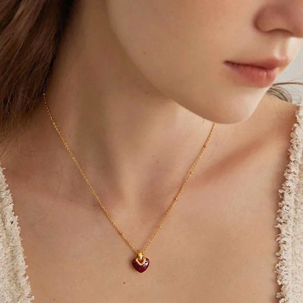 Ankara Red Oil Drop Heart Necklace