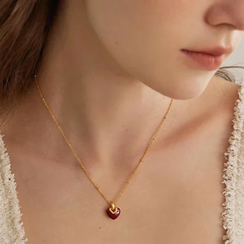 Ankara Red Oil Drop Heart Necklace