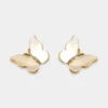 White Shell Butterfly Rhinestone Earrings