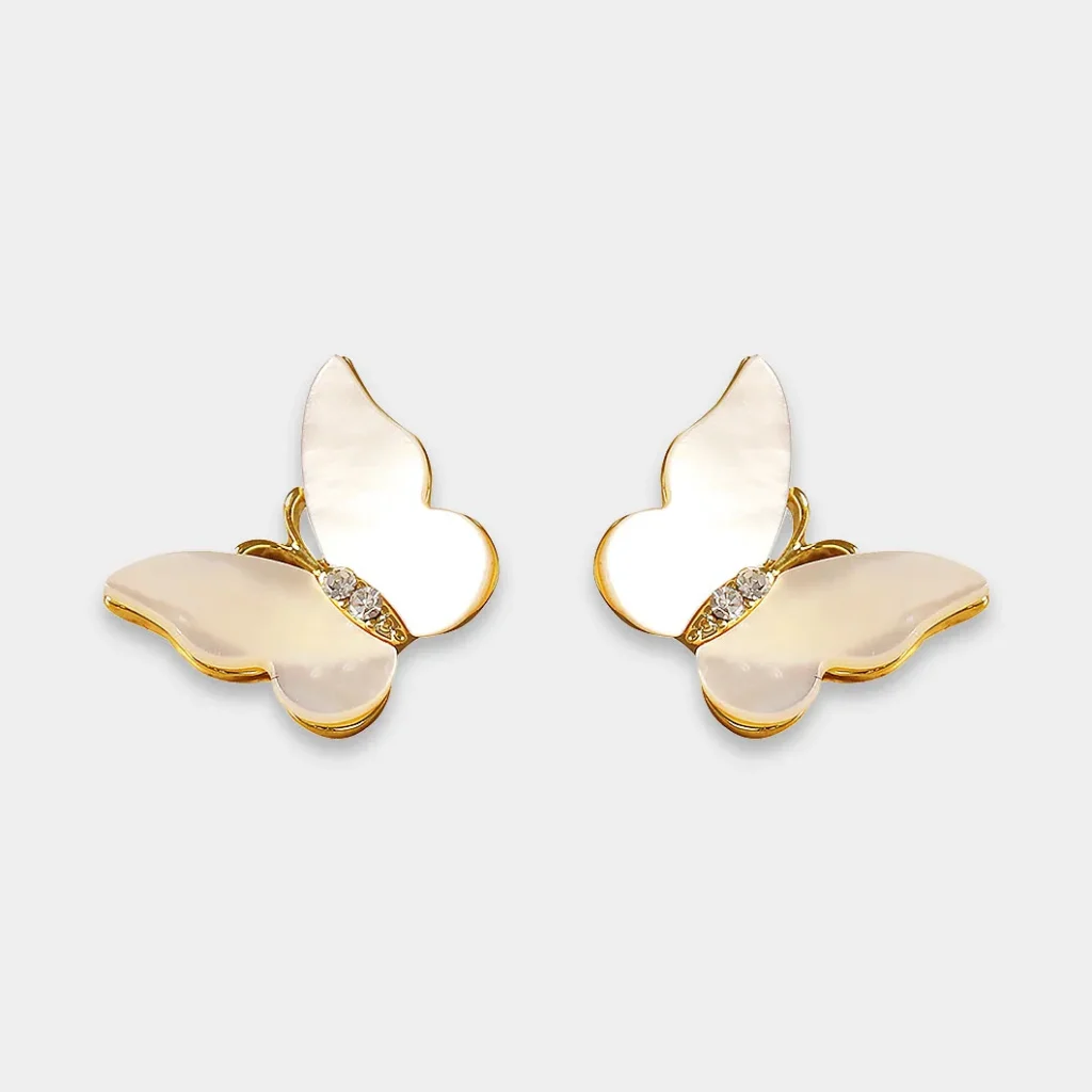 White Shell Butterfly Rhinestone Earrings