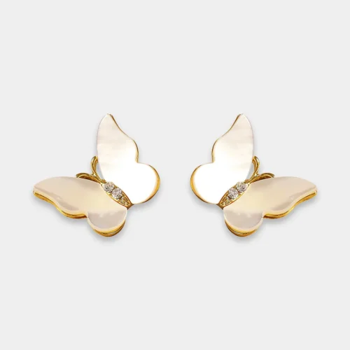 White Shell Butterfly Rhinestone Earrings