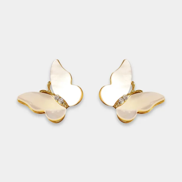 White Shell Butterfly Rhinestone Earrings