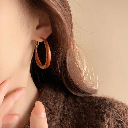 Retro coffee color Ankara red earrings