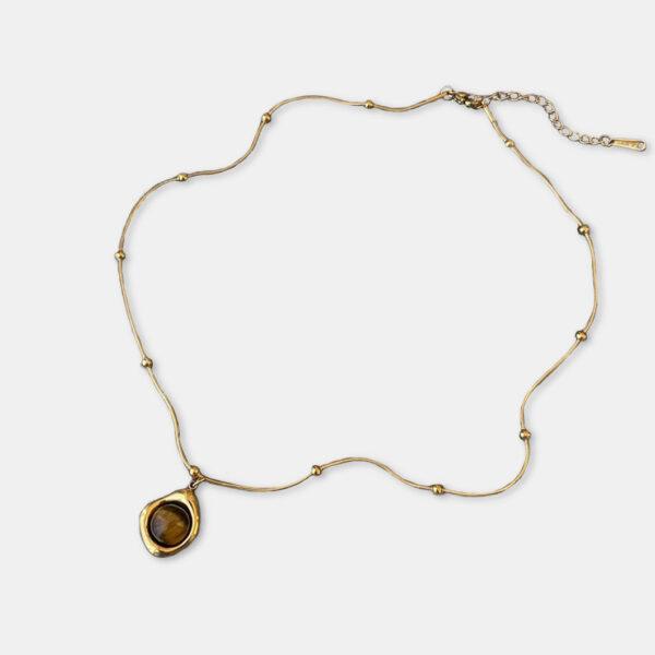 KOUYANMEI 1PC Electroplated Tiger Eye Stone Pendant Necklace Exquisite Vintage Accessories Gifts for Women