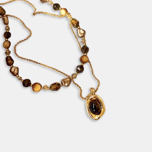 Electroplating Tiger Eye Stone Pendant Necklace