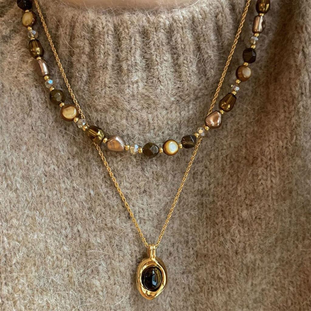 Electroplating Tiger Eye Stone Pendant Necklace
