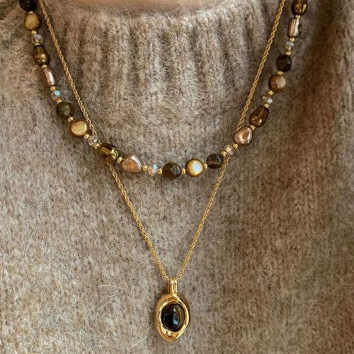 Electroplating Tiger Eye Stone Pendant Necklace