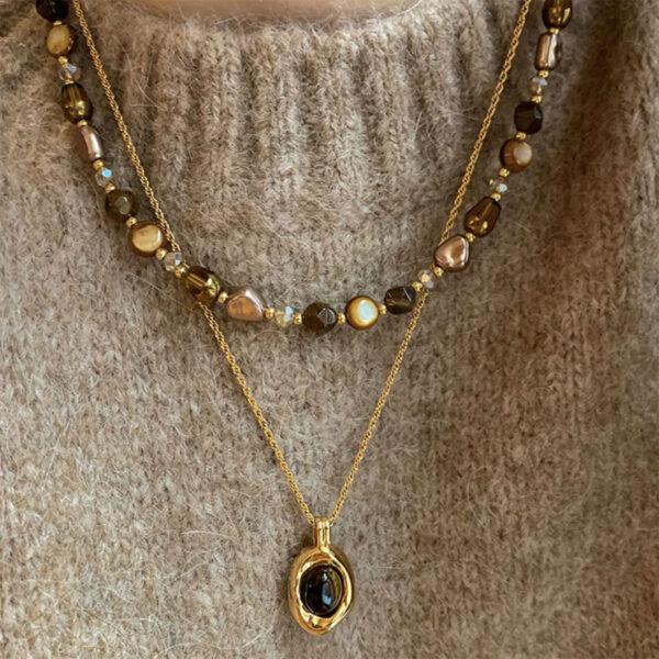 Electroplating Tiger Eye Stone Pendant Necklace