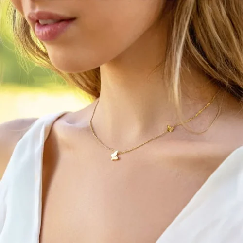 Double Butterfly Alloy Necklace