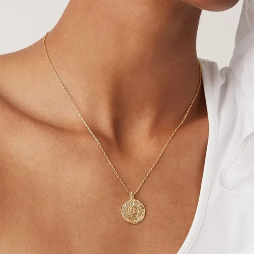Engraved Coin Pendant Necklace